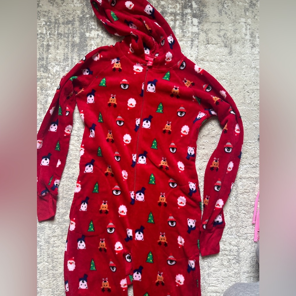 Winter holiday Christmas footless onsie family pajama with hood size S